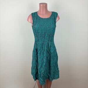 ALqUEMA Smash Pocket Dress Blue Print Sleeveless size 1/ US Medium crinkle